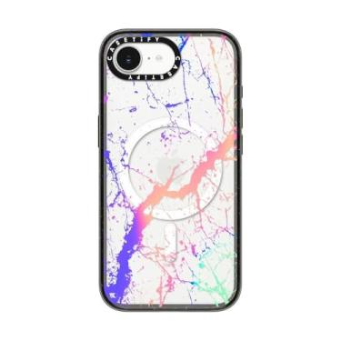 Imagem de CASETiFY Capa Impact para iPhone 16e [proteção contra quedas de grau militar de 2,5 m 4X/compatível com Magsafe] - hipnótico mármore arco-íris - preto transparente