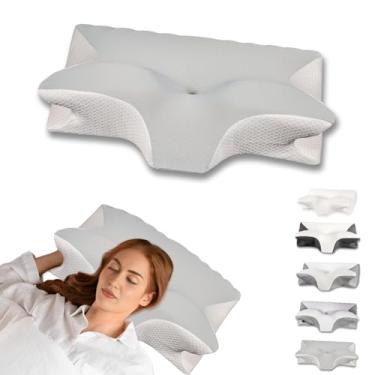 Imagem de Good Haus Travesseiro Cervical Para Alívio Da Dor No Pescoço, Contorno Ergonômico, Ortopédico, Dormir, Com Suporte, Espuma Viscoelástica Aconchegante Fronha, Dormir De Bruços (Cinza Claro)
