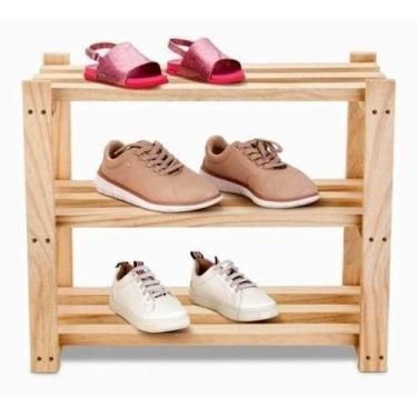 Imagem de Prateleira Sapateira Rustica De Pinus Liso 3 Andares  - Pratic