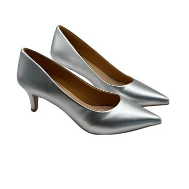 Imagem de Scarpin Feminino Salto Médio Prata | Bico Fino | Elegante e Confortável para Festa ou Trabalho (Cinza metalizado, BR, Adulto, Numérico, 37)