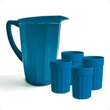 Imagem de Kit Jarra e Copos Plásticos 350ml para Suco Água Bebidas Frias - Grupo
