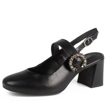 Imagem de Sapato Feminino SlingBack Salto Médio Strass Elegante Dakota