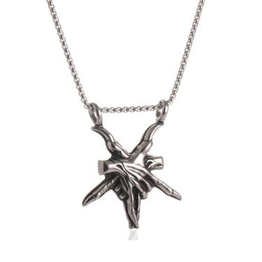 Imagem de EENSYWEENSY Colar De Dedo Demoníaco Satânico, Pingente Cabeça Cabra Baphomet Em Aço Inoxidável, Joia Pentagrama Invertido Leviatã Gótico Para Presente