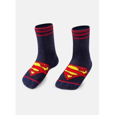Imagem de Meia Menino Puket Cano Longo Antiderrapante Superman Azul Marinho 15 a