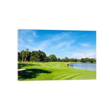 Imagem de Paisagens Pintura em Tela-Gramado árvores lago-Arte Parede Natureza-Pôster Decoração Sala de Estar Banheiro 20x30cm Tela Embrulhada