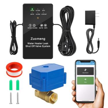 Imagem de Detector de vazamento de água WiFi com válvula de desligamento automático, dispositivo de parada remota de aquecedor de água inteligente Zuomeng com sensor de vazamento, alerta de vazamento, válvula