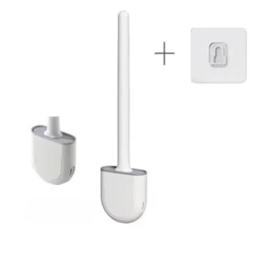 Imagem de Kit 2 Escovas Sanitárias de Silicone com Suporte Autoadesivo Incluso, Design Minimalista, Escova Redonda para Limpeza de Vaso Sanitário (Branco)