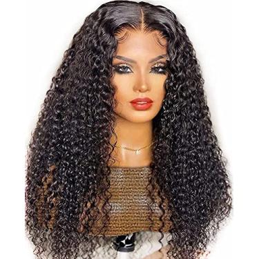 Imagem de Perucas de cabelo humano encaracolado transparente pré-arrancadas para mulheres negras, perucas frontais encaracoladas sem cola, cabelo humano totalmente invisível 33 x 10 cm, sem renda suíça, cor natural