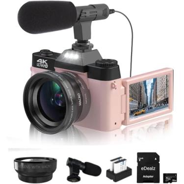 Imagem de eDealz Câmera Digital 4K 48Mp Para Vlogs No Youtube Com Tela Flip De 3,0'' E 180°, Wi-Fi, Zoom 16X, Lente Grande Angular Macro, Bateria Recarregável, Cartão Micro Sd 64 Gb (Kit Essencial, Rosa), 4Kc
