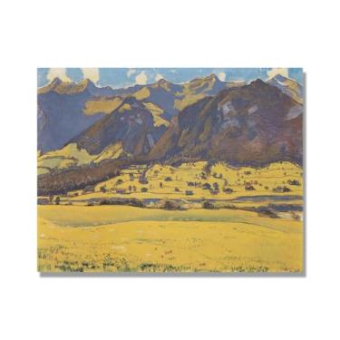 Imagem de Pinturas a óleo famosas, (paisagem 10) por Ferdinand Hodler, reprodução impressa em tela, arte de cenário para decoração de sala de estar. Somente tela de 60 x 80 cm - 23,7 x 31,5 pol