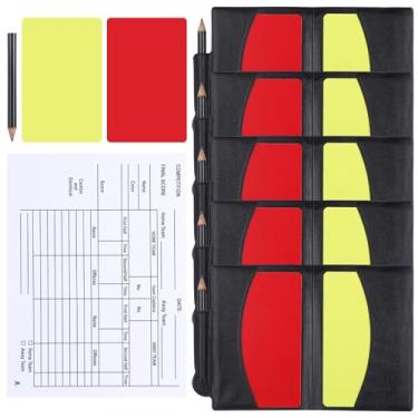 Imagem de YBEATY Conjunto de 5 cartas de árbitro de futebol vermelho e amarelo com cartão de armazenamento de lápis de papel de disco kit de árbitro de futebol resistente ao desgaste cartas de árbitros para