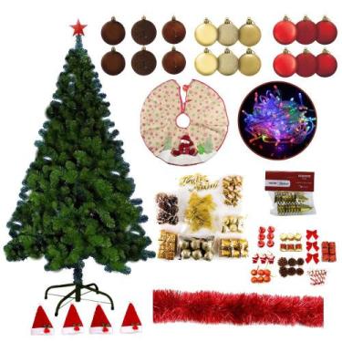 Imagem de Árvore De Natal Verde 1,80m 540 Galhos Com 158 Enfeites Pisca Led 110v