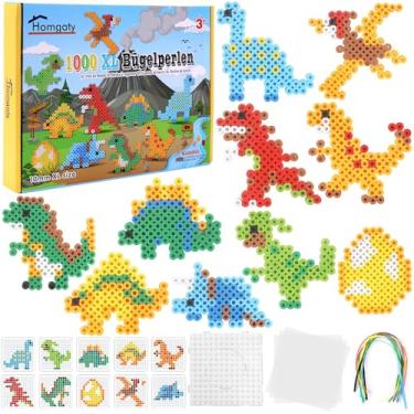 Imagem de Homgaty Kit de contas de fusível de 10 mm, 1000 peças GG de contas de ferro para crianças criativas a partir de 3 anos de idade padrões e papel para passar roupa, dinossauros faça-você-mesmo