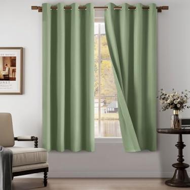 Imagem de Cortinas verdes texturizadas de linho 100% blackout para sala de estar, quarto, cortinas leves com ilhós, cortinas blackout completas com proteção de privacidade, verde, 132 cm L x 182 cm C, 2 painéis