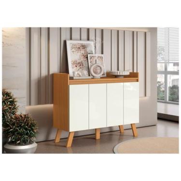 Imagem de Aparador Buffet Moderno 4 Portas Aramóveis Lis, Cinamomo e Branco