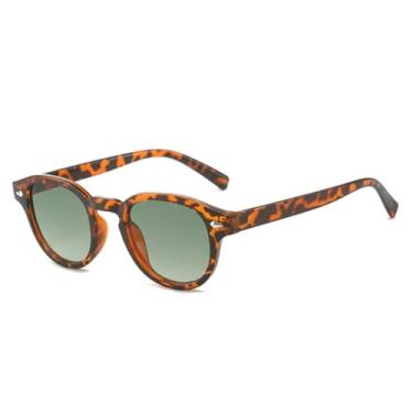 Imagem de Óculos de sol retrô oval masculino com rebites, lentes transparentes, estilo oceano, com lentes degradê, UV400, óculos de sol feminino amarelo azul (verde leopardo)
