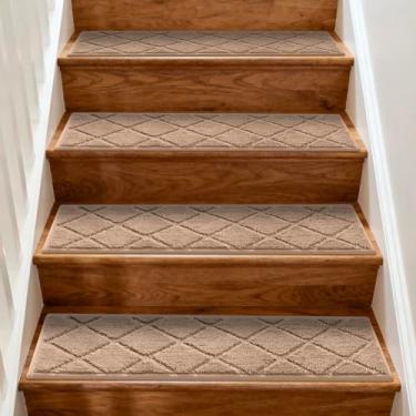 Imagem de JOENIE Tapete antiderrapante para degraus de escada de 76 cm x 20 cm para degraus de madeira, tapetes de escada para crianças e cães, 100% poliéster TPR (bege, 12 peças)