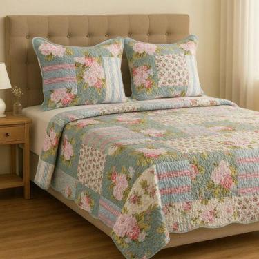 Imagem de Colcha Queen 3 Peças Percal 400 Fios Cobre Leito Toque Macio - SAFIRA 