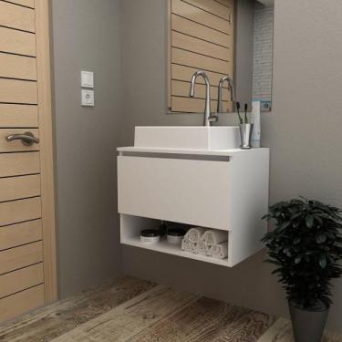 Imagem de Balcão Gabinete para Banheiro Suspenso 60cm com 1 Porta MDP Branco Tec