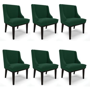 Imagem de Cadeira Sala de Jantar Base Madeira Preto Kit 6 Liz Bouclê Verde D03 - D'Rossi