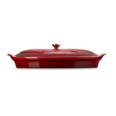 Imagem de TRAVESSA PARA PEIXE LE CREUSET COM TAMPA 34CM HERITAGE VERMELHO 81065600600350