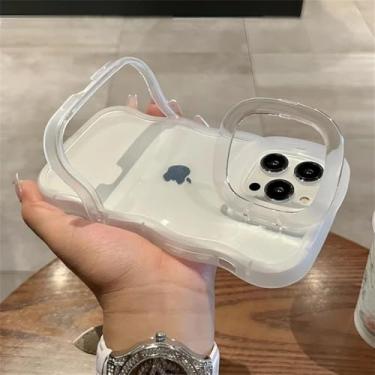 Imagem de Capa de celular transparente com suporte dobrável 2 em 1 para iPhone 16, 15, 11, 12, 13, 14 Pro Max, X, XR, fashion, 3D, cacheada, à prova de choque