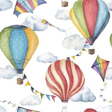 Imagem de LaCheery Papel de parede de balão de ar quente aquarela descasque e cole balões de ar quente papel de parede céu nuvem papel de parede decorativo para quarto de crianças 44,5 x 200,7 cm