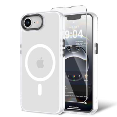 Imagem de BPOASE Capa para iPhone 16E com protetor de tela, [compatível com Magsafe] Capa de telefone ultrafina translúcida fosca à prova de choque - transparente