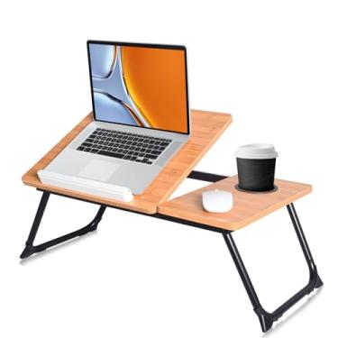 Imagem de Suporte de mesa ajustável para laptop com suporte de copo, mesa de colo portátil para computador, madeira