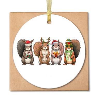 Imagem de Guymn Enfeites de esquilo de Natal, enfeites de Natal de esquilo para árvore, presentes para amantes de esquilos, enfeite engraçado de Papai Noel, rena doce, bengala, floresta, animal, Natal, enfeite