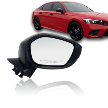 Imagem de Espelho lateral do passageiro direito compatível com Honda Civic Sedan Hatchback 2022-2024 3 pinos manual dobrável não aquecido retrovisor retrovisor preto