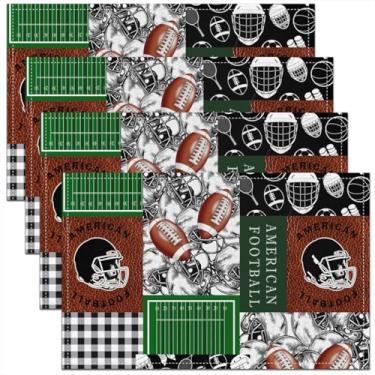 Imagem de Tapete de mesa de rúgbi, capacete de futebol americano, estampa de campo verde, para meninas, meninos, mulheres, crianças, jogos esportivos, patchwork, grade de jantar, decoração de mesa, 30 x 45 cm