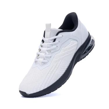 Imagem de DNOEKW Tênis de corrida masculino, sem cadarço, esportivo, moderno, confortável, respirável, academia, treino, cross training tamanho 38-44, Branco/preto, 41