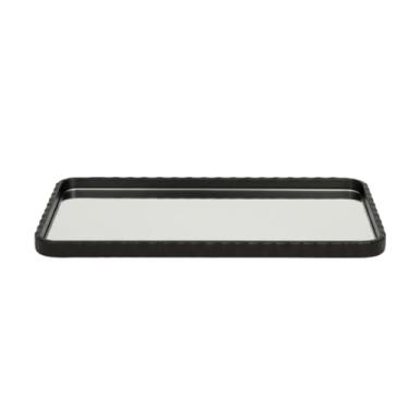 Imagem de Bandeja Decorativa Retangular c/Acabamento Elegante. Organiza Perfume, Maquiagem ou Acessórios - Bandeja p/Decoração Banheiro, Penteadeira e Outros. Bordas Detalhadas e Fundo com Espelho (PRETA)