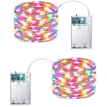 Imagem de Joomer Cordão de luzes de bateria, pacote com 2 unidades totais de 32FT 100 luzes LED operadas por bateria, luzes cintilantes com temporizador para casa, jardim, loja, festa, férias, decoração interna