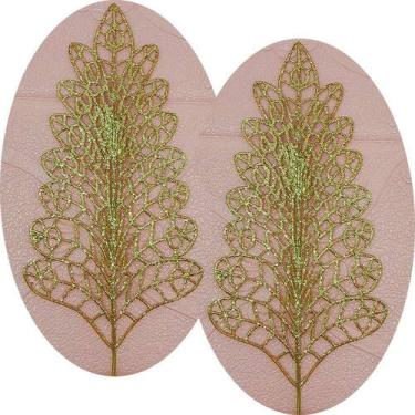 Imagem de Folhas Flores árvore Natal Gliter Dourado De 40cm Kit 10pçs - Gici Dec