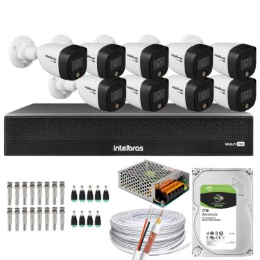 Imagem de Kit 09 Cameras Full Color Intelbras Dvr Mhdx 16 Ch Color Noite C/HD 1TB