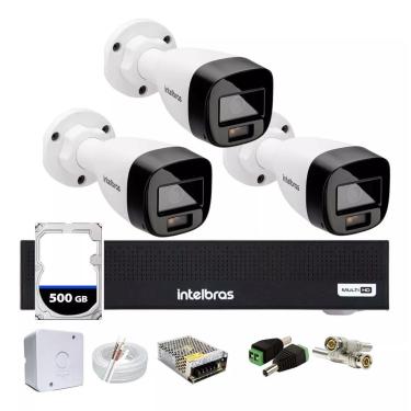 Imagem de Kit Intelbras 3 Vhd 1120b Full Color, Dvr Mhdx 1004,c/500gb