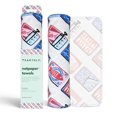 Imagem de Earthly Co. Toalhas de papel reutilizáveis - pacote com 10 - rolo de toalhas de papel de pano de algodão laváveis - guardanapos reutilizáveis sem papel lavável - absorvente + longa duração - zero