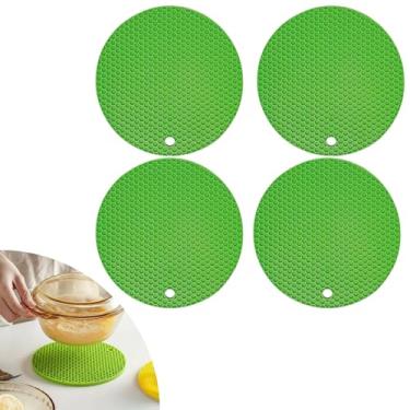 Imagem de Descanso de Panela Silicone Suporte Apoio Protetor Mesa Redondo Silicone Flexível 17cm (Verde, 4 Peças)
