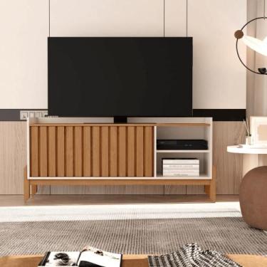 Imagem de Rack Para TV 55 Pol Sala de Estar Ripado Nature - CASA H, Off White Fr
