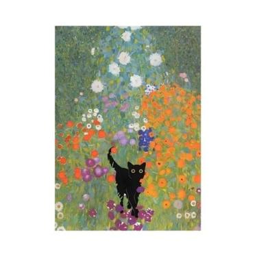 Imagem de Arte De Parede Em Lona Gato Noite Estrelada Abstrata Floral Colorida P
