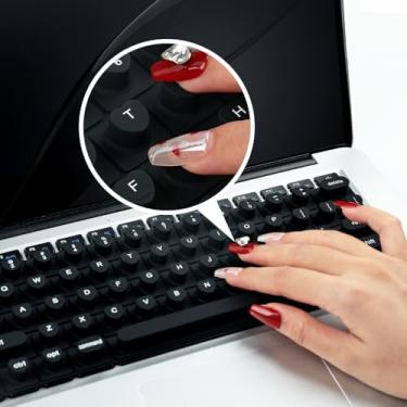 Imagem de Allinside Capa de teclado de unha longa para MacBook Pro 13/14/16 2021-2024, MacBook Air 13/15 2020-2024, adesivos de teclado de silicone em formato de coração elevado, preta