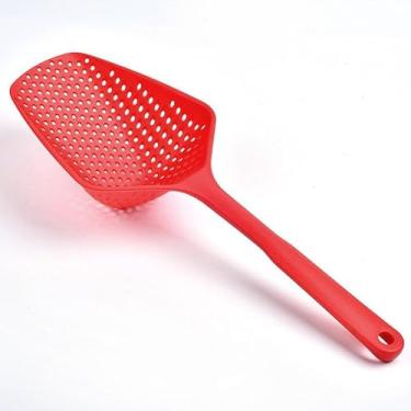 Imagem de 1 colher de filtro de plástico durável à prova de vazamento, ferramenta de cozinha para branquear legumes, panela quente, fritar, com alça, pá de drenagem e pá de gelo, equipamento industrial de