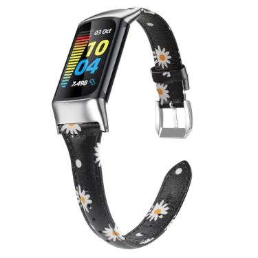 Imagem de Pulseira esportiva de couro compatível com Fitbit Charge 6/5 para homens e mulheres