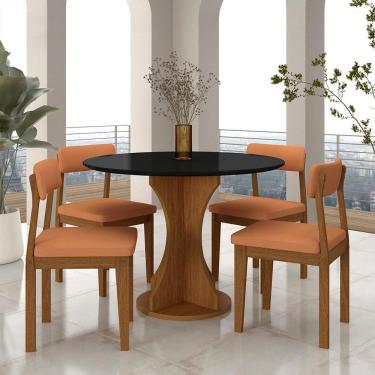Imagem de Mesa Redonda Cosença Com 4 Cadeiras Estofadas Fre/pto/s.terracot - M.a