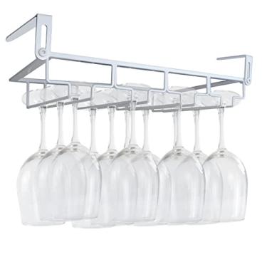 Imagem de NAISQAQ Suporte ajustável embaixo do armário – organizador de cabide de copo de vinho de metal para cozinha, bar, prateleira – rack de armazenamento suspenso à prova de ferrugem para 6 a 8 copos