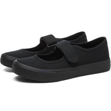 Imagem de Uoidru Tênis feminino de lona Mary Jane com fecho de toque casual para trabalho feminino, Preto completo, 38