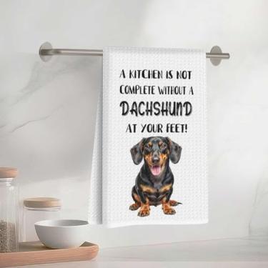 Imagem de Toalhas de cozinha com padrão de dachshund adorável 33 x 58 cm, toalha de prato decorativa de microfibra absorvente, toalhas de mão de waffle para cozinha, casa, banheiro, presentes para amantes de