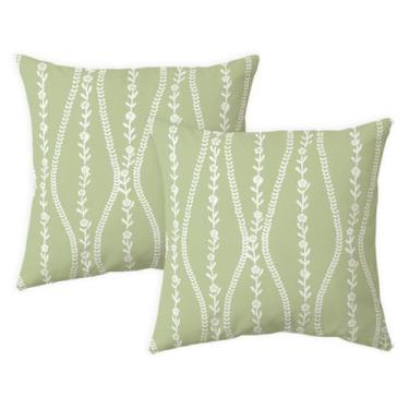 Imagem de yeshttdy Conjunto de 2 capas de almofada de flores de primavera, 40,6 x 40,6 cm, verde, vintage, para ambientes internos e externos, capas de almofada de pátio para sofá, cama, varanda, sala de estar